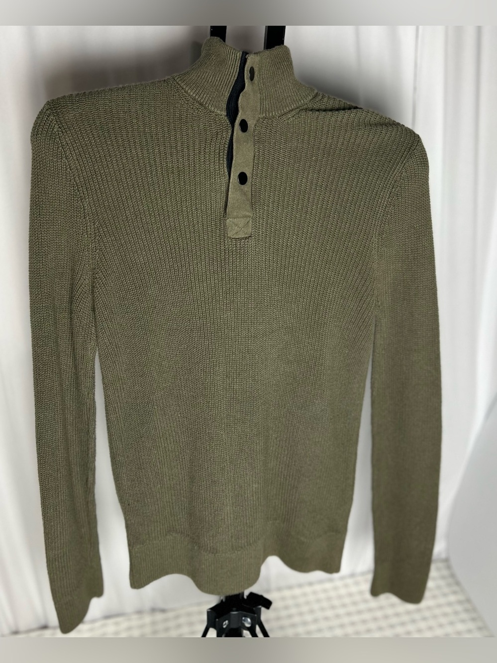 Express Olive Green Zip-Quarter Mock Neck Sweater
